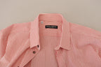 Dolce & Gabbana Red White Striped Cotton Short Sleeve Shirt