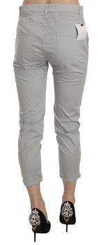 Jucca Cotton Gray High Waist Skinny Cropped Trousers Pants