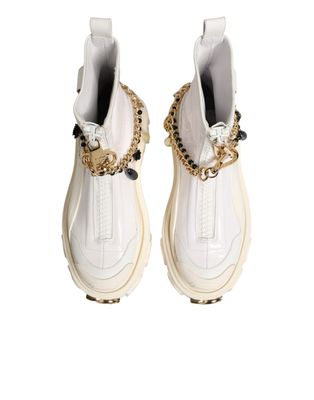 Dolce & Gabbana White Leather Rubber Logo Ankle Boots Shoes