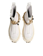 Dolce & Gabbana White Leather Rubber Logo Ankle Boots Shoes