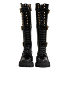 Dolce & Gabbana Black Buckle Embellished Knee High Boots Shoes