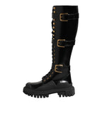 Dolce & Gabbana Black Buckle Embellished Knee High Boots Shoes