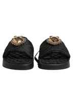 Dolce & Gabbana Black Devotion Matelassé Leather Slides Shoes