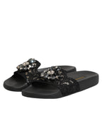 Dolce & Gabbana Black Devotion Matelassé Leather Slides Shoes