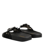 Dolce & Gabbana Black Devotion Matelassé Leather Slides Shoes