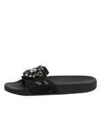 Dolce & Gabbana Black Devotion Matelassé Leather Slides Shoes