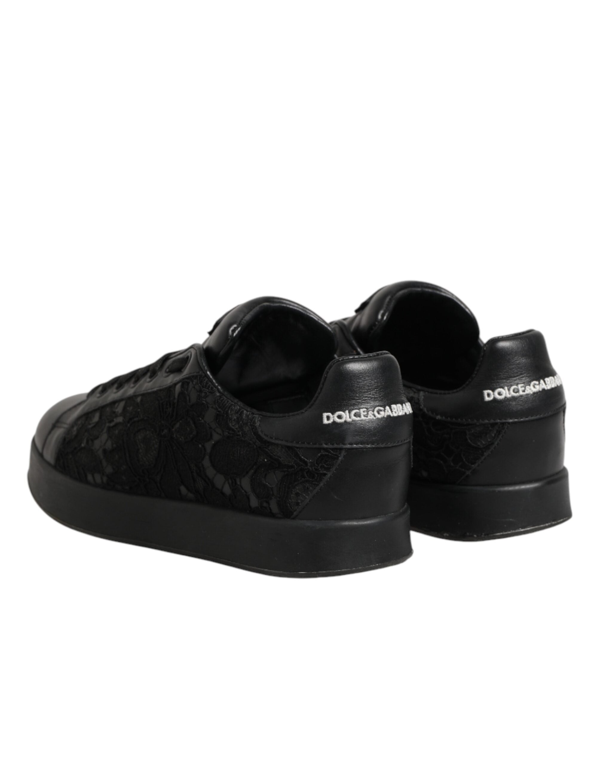 Dolce & Gabbana Black Floral Lace Low Top Sneakers Shoes