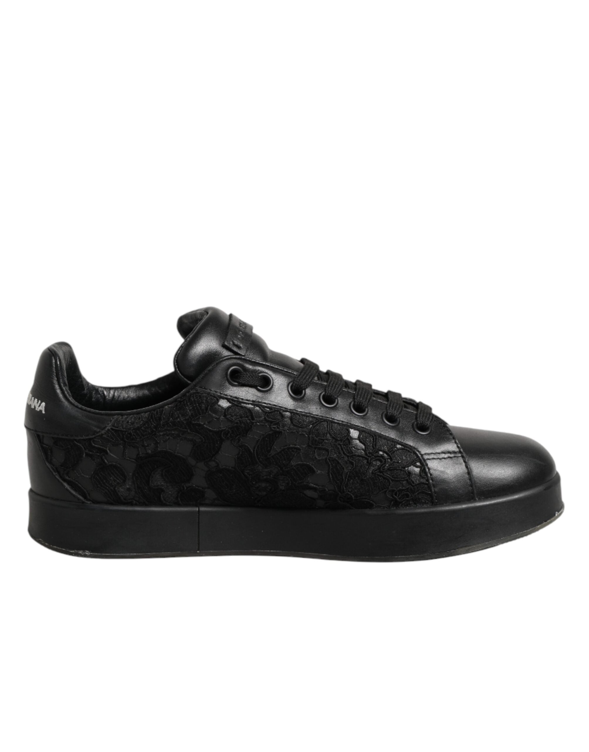 Dolce & Gabbana Black Floral Lace Low Top Sneakers Shoes