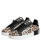 Dolce & Gabbana Brown Leather Leopard Low Top Sneakers Shoes