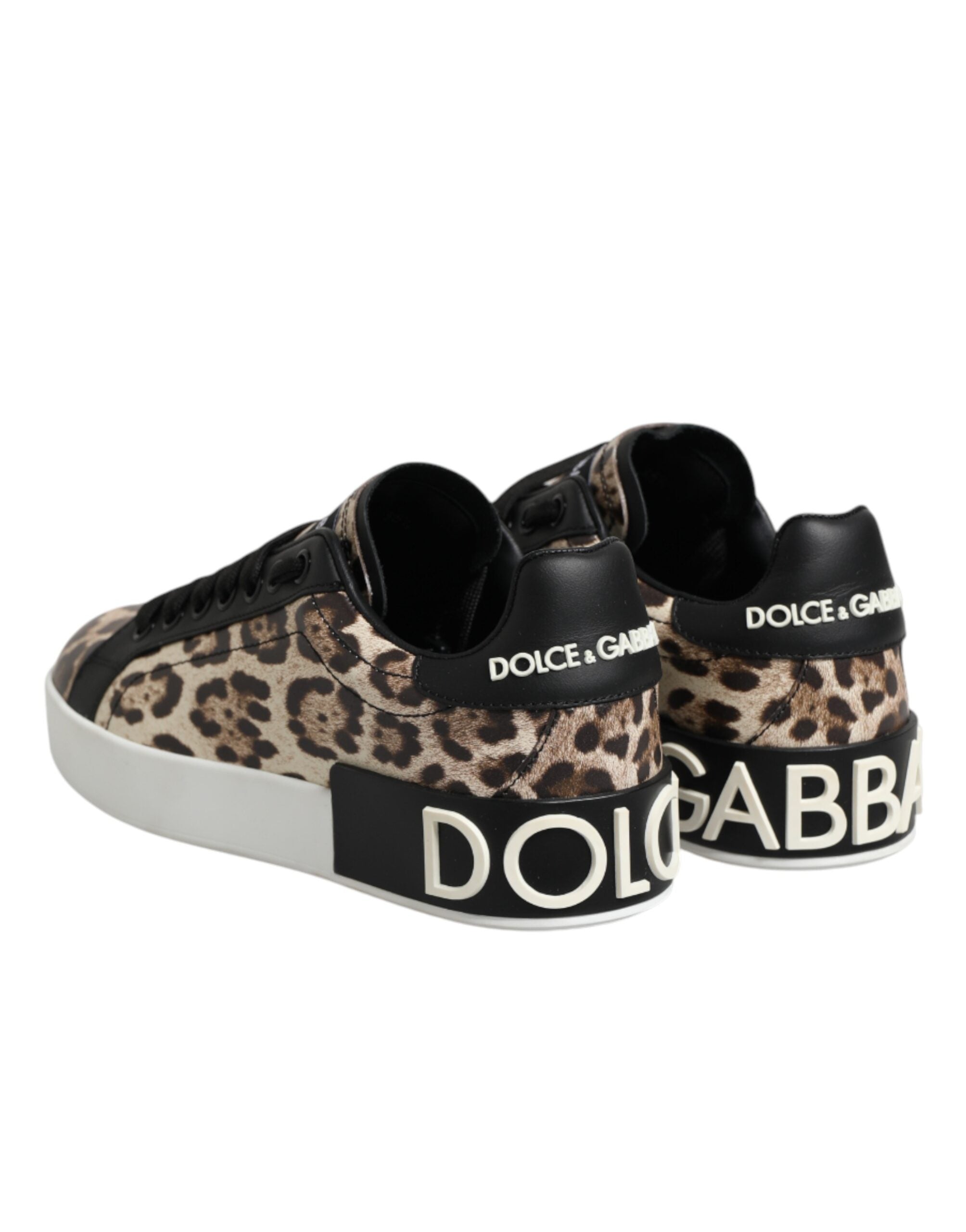 Dolce & Gabbana Brown Leather Leopard Low Top Sneakers Shoes