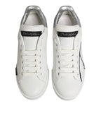 Dolce & Gabbana White Gray Low Top Leather Sneaker Shoes
