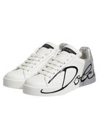 Dolce & Gabbana White Gray Low Top Leather Sneaker Shoes