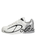 Dolce & Gabbana White Gray Low Top Leather Sneaker Shoes