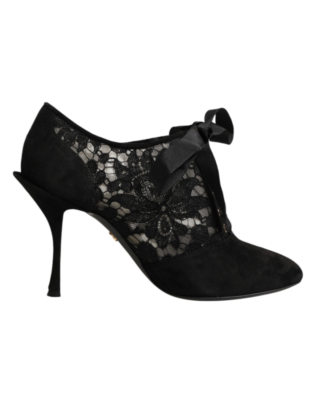 Dolce & Gabbana Black Floral High Heels LACE-UPS Pumps Shoes