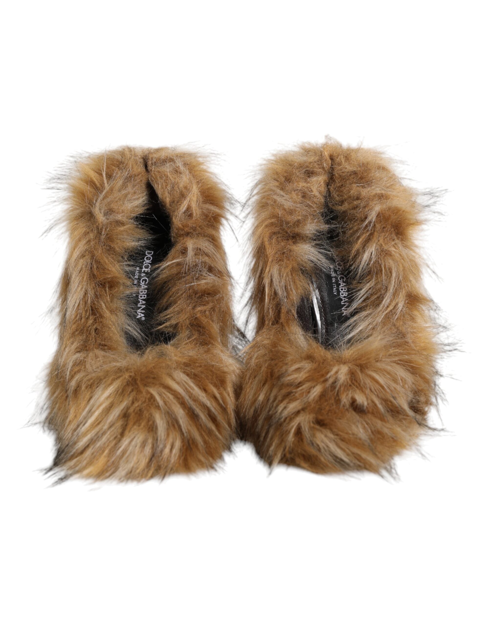 Dolce & Gabbana Brown Fur Leather High Heels Pumps Shoes