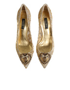 Dolce & Gabbana Gold Taormina Lace DEVOTION Pumps  Shoes