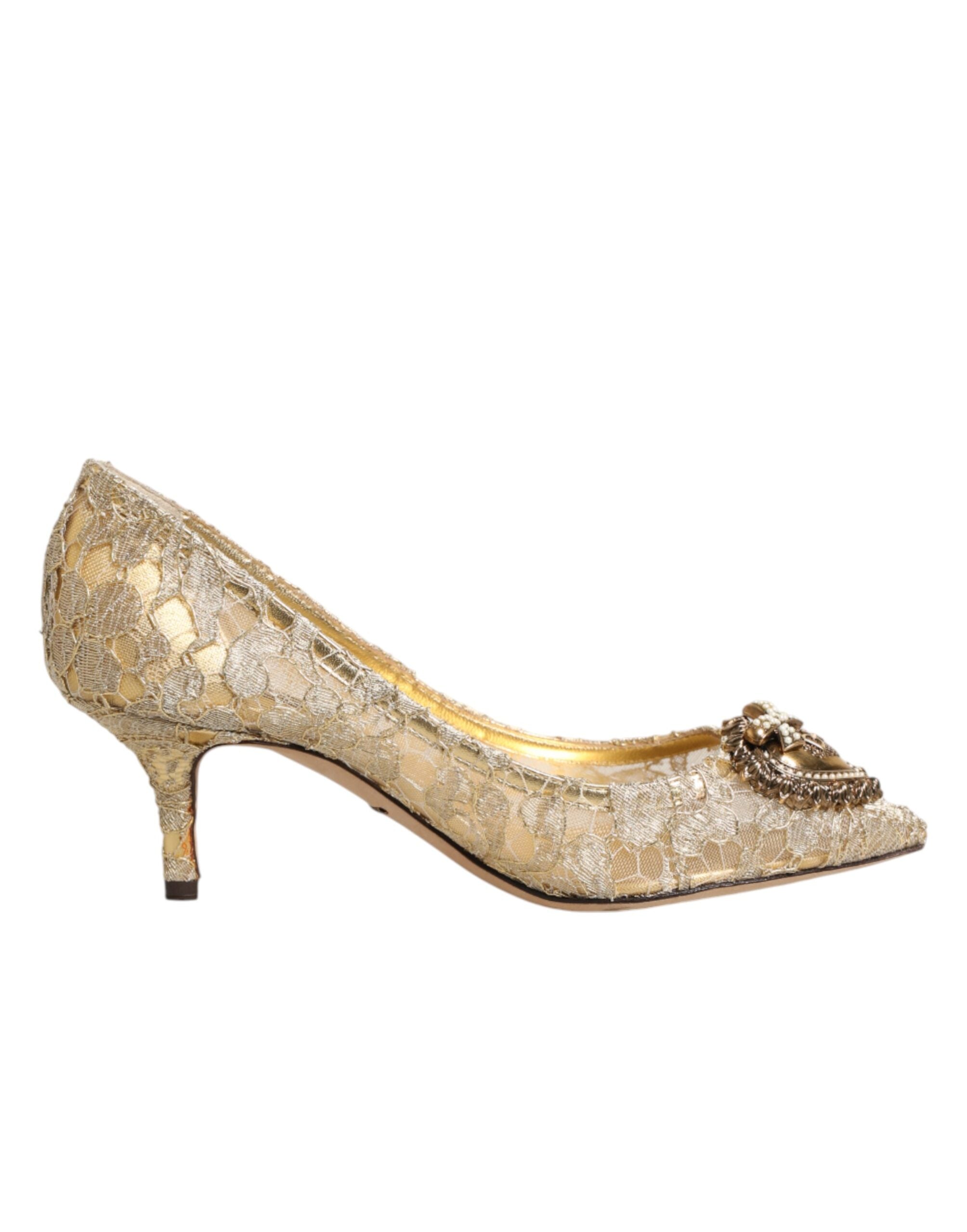 Dolce & Gabbana Gold Taormina Lace DEVOTION Pumps  Shoes