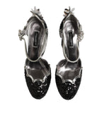 Dolce & Gabbana Black Sequined Ankle Strap Sandals Shoes
