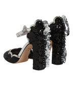 Dolce & Gabbana Black Sequined Ankle Strap Sandals Shoes