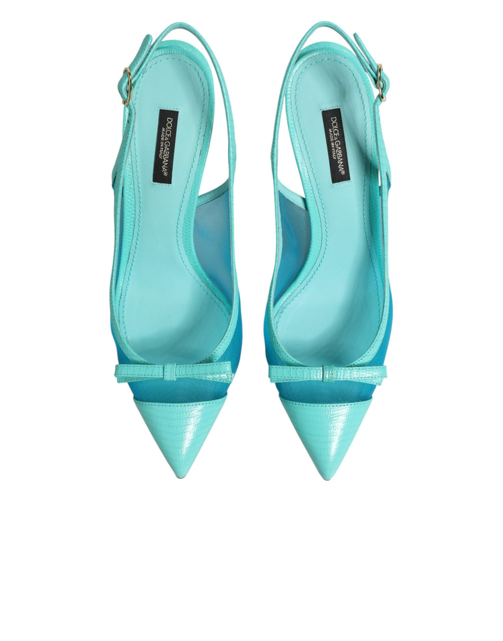 Dolce & Gabbana Blue Leather Mesh Heels Slingback Shoes