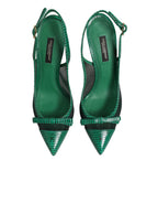 Dolce & Gabbana Green Leather Mesh Heels Slingback  Shoes