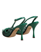 Dolce & Gabbana Green Leather Mesh Heels Slingback  Shoes