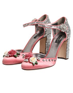 Dolce & Gabbana Pink Sequined Ankle Strap Sandals Shoes