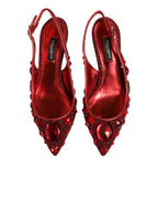 Dolce & Gabbana Red Crystal Embellished Slingbacks Shoes