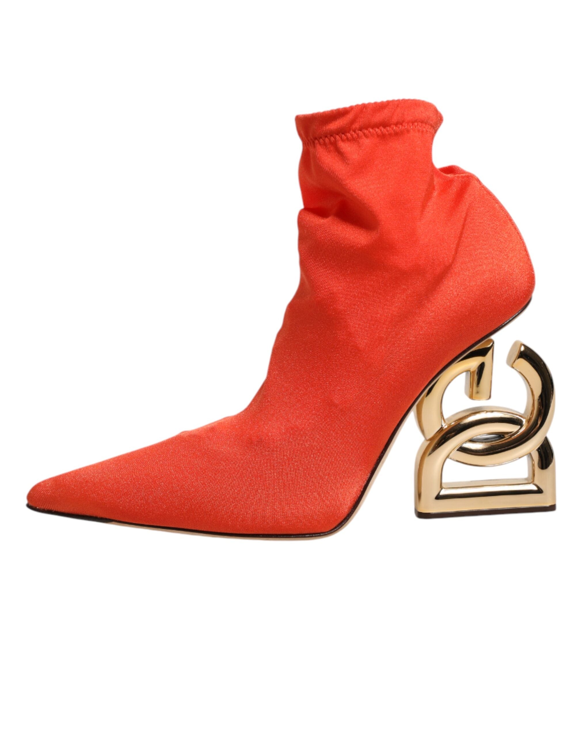 Dolce & Gabbana Orange DG Logo Heels Ankle Boots Shoes
