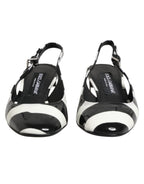 Dolce & Gabbana Black White Stripe Heels Slingback Shoes