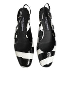 Dolce & Gabbana Black White Stripe Heels Slingback Shoes