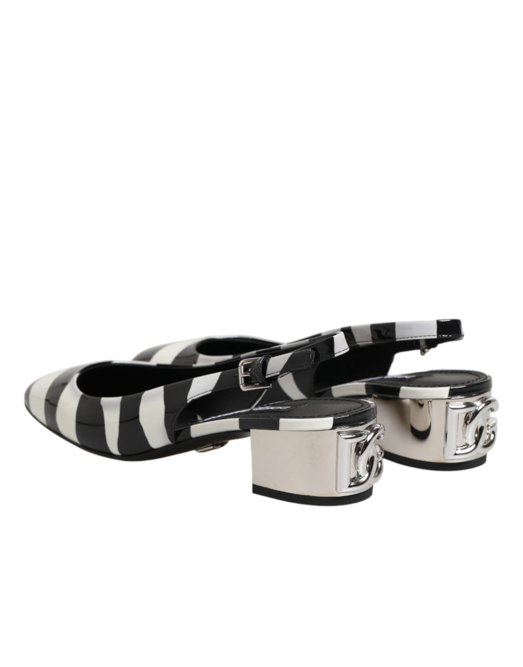Dolce & Gabbana Black White Stripe Heels Slingback Shoes