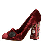 Dolce & Gabbana Red Velvet Embellished Heels Pumps  Shoes