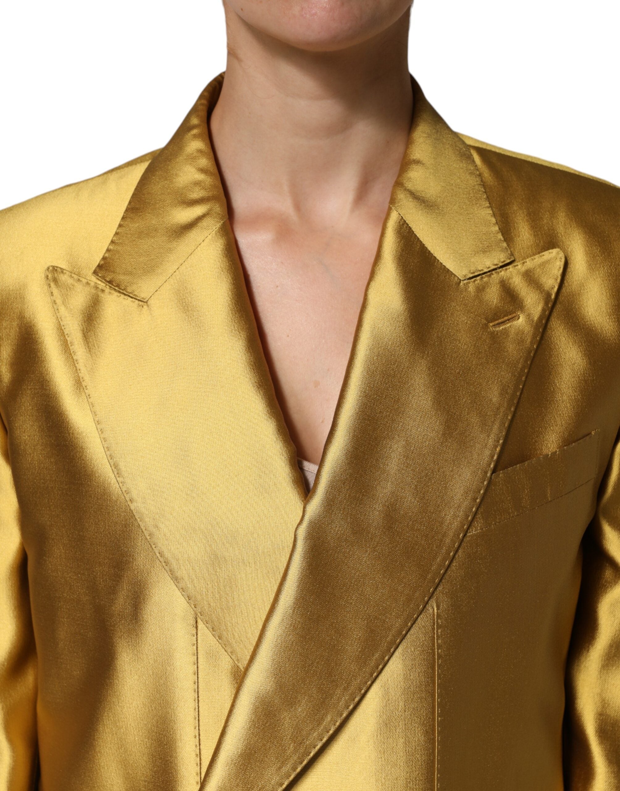 Dolce & Gabbana Gold Satin Long Sleeves Blazer Coat Jacket