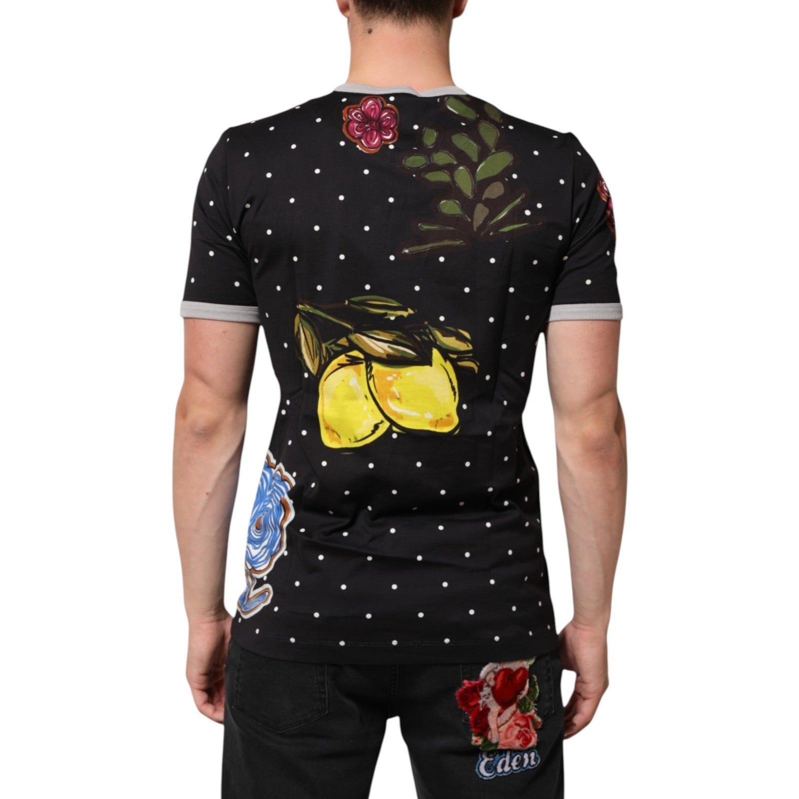 Dolce & Gabbana Black Polka Dot Lemons Horse Henley T-Shirt