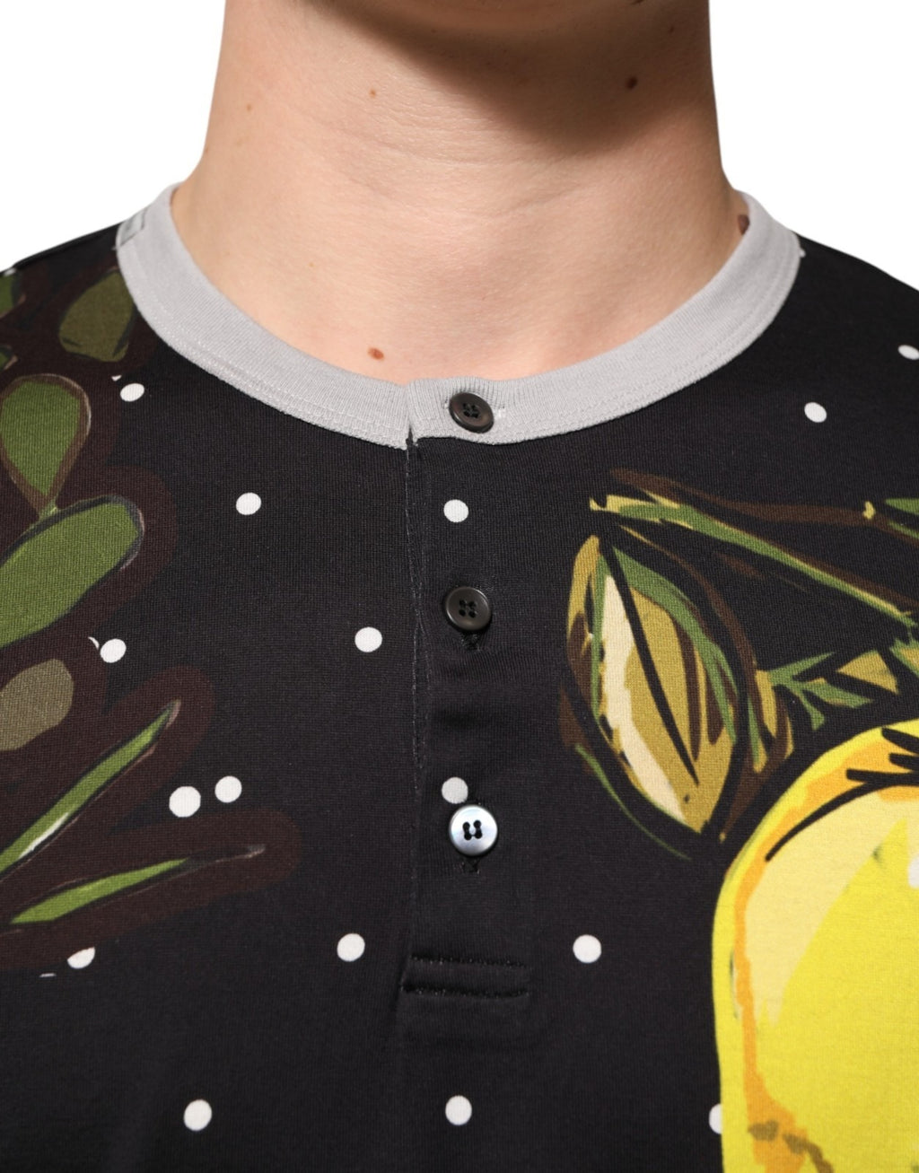 Dolce & Gabbana Black Polka Dot Lemons Horse Henley T-Shirt
