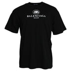 Balenciaga Black Cotton Logo Print Crew Neck Short Sleeves T-shirt