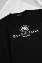 Balenciaga Black Cotton Logo Print Crew Neck Short Sleeves T-shirt