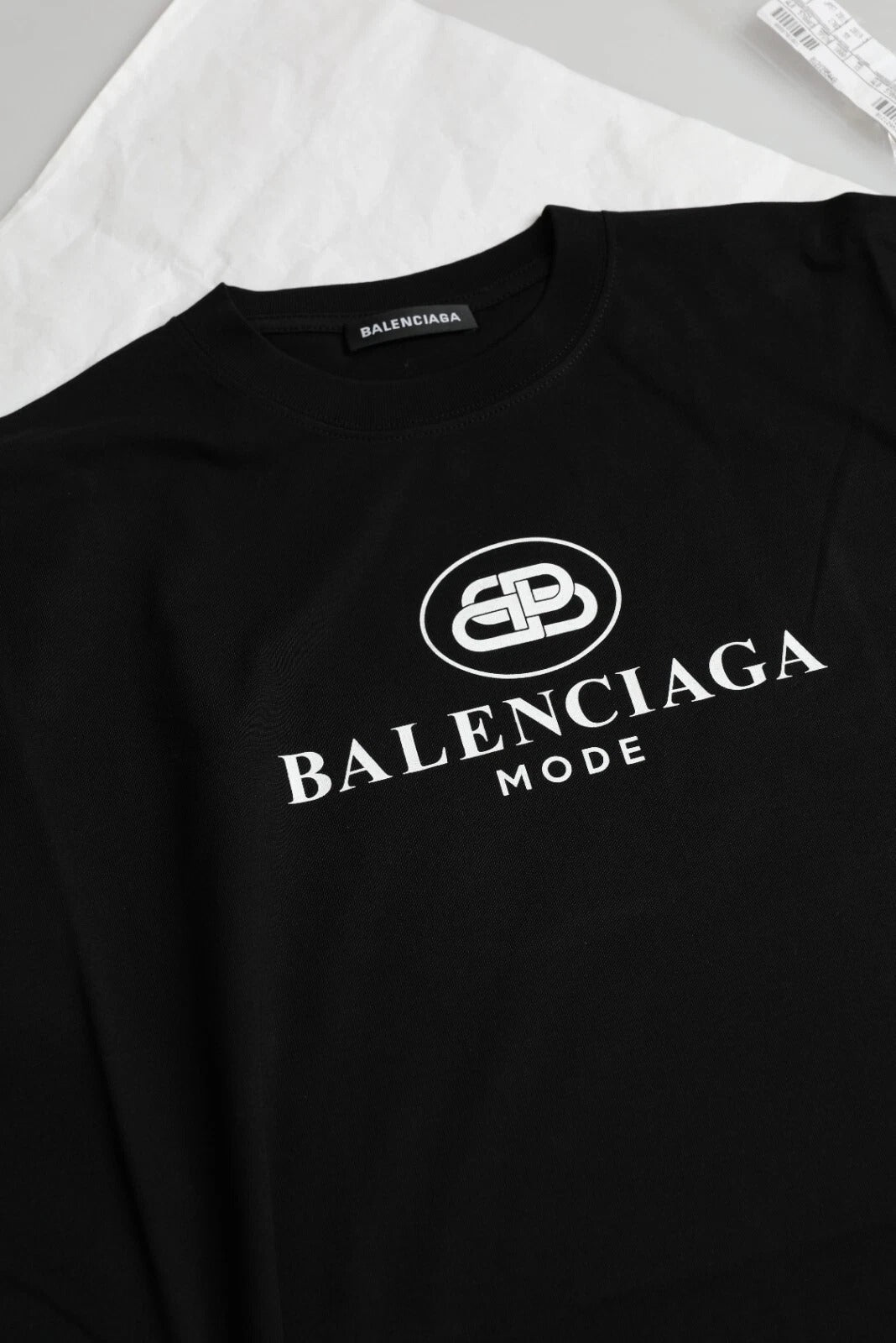 Balenciaga Black Cotton Logo Print Crew Neck Short Sleeves T-shirt