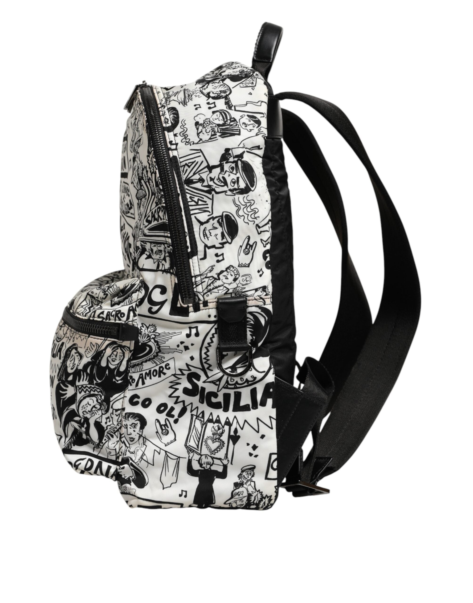 Dolce & Gabbana Black White Graffiti Print School Backpack Men Borse Bag