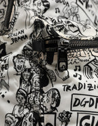 Dolce & Gabbana Black White Graffiti Print School Backpack Men Borse Bag