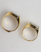 Dolce & Gabbana Gold-Tone Real Brass Black Enamel "DG" Adjustable Rings