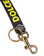 Dolce & Gabbana Black Yellow Logo Letaher Brass Holder Keychain Keyring