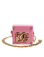 Dolce & Gabbana Pink DG Logo Plaque Cover Gold Chain Airpods Case