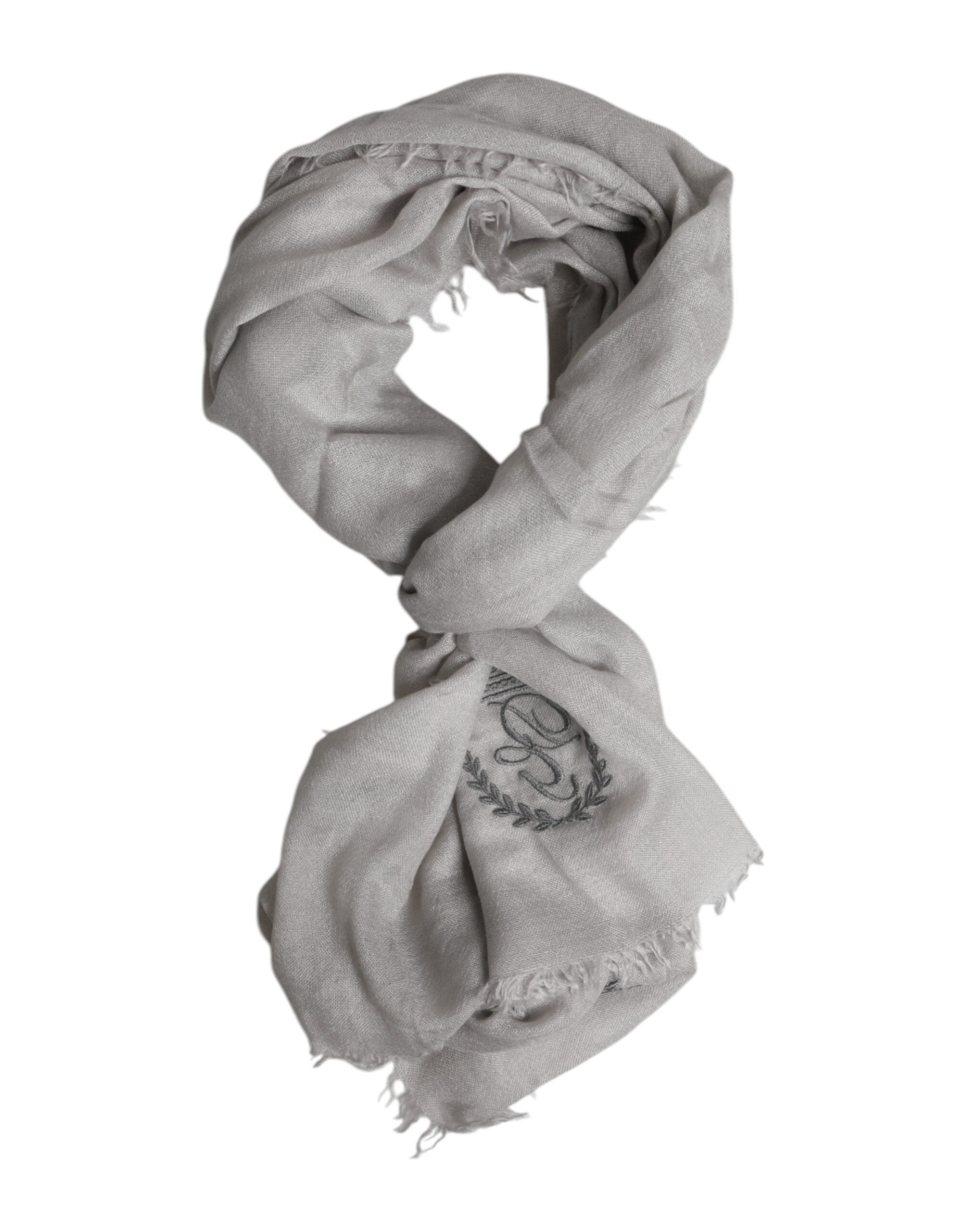 Dolce & Gabbana Gray Cashmere Knit Fringes Neck Foulard 67cm x200cm Foulard Scarf