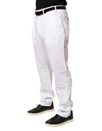 Lardini White Cotton Stretch Tapered Mid Waist Chino Pants