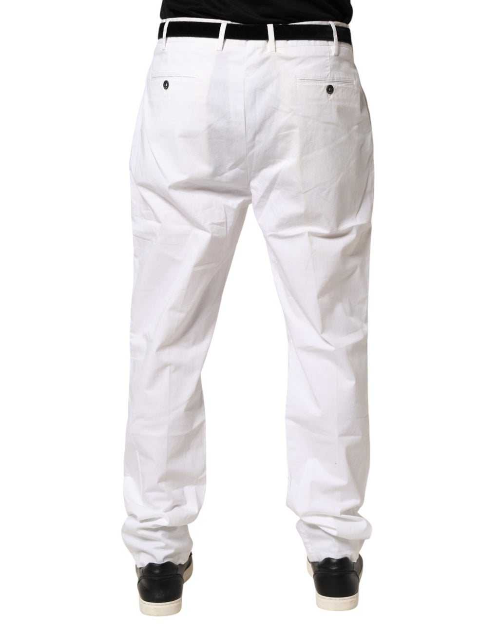 Lardini White Cotton Stretch Tapered Mid Waist Chino Pants