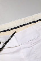 Lardini White Cotton Stretch Tapered Mid Waist Chino Pants