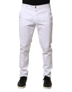 AGLINI White Skinny Fit Mid Waist Men Chino Trouser Pants