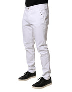 AGLINI White Skinny Fit Mid Waist Men Chino Trouser Pants